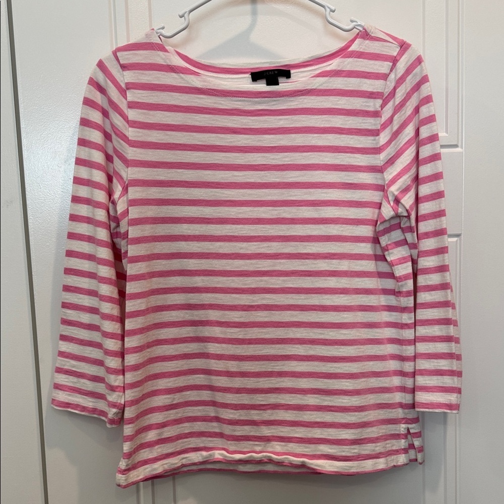 J. Crew Pink and White Striped Tee